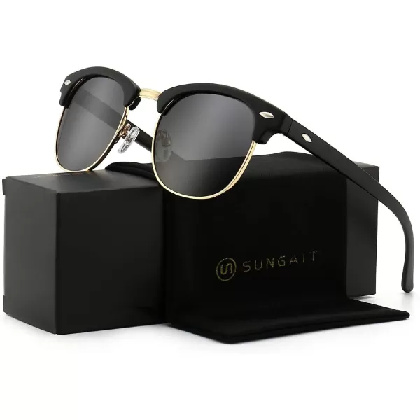 SUNGAIT Classic Half Frame Retro Sunglasses with Polarized LensBlack Framematte FinishPolarized Grey Lens