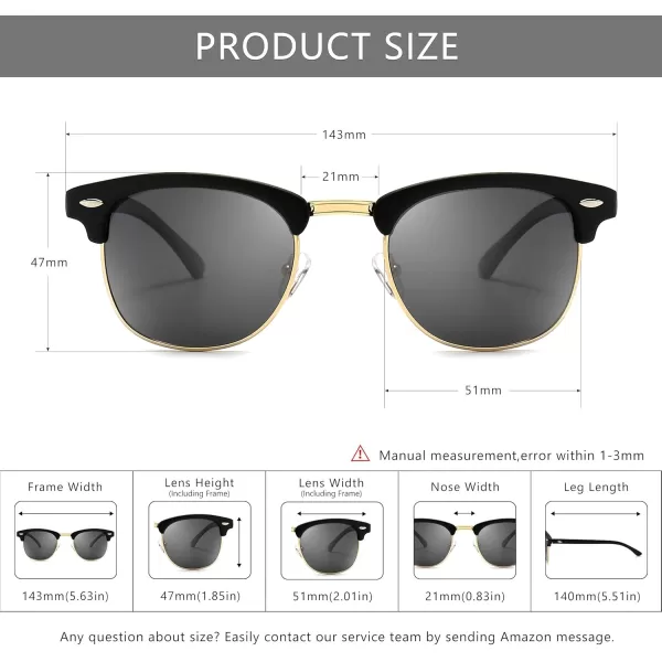 SUNGAIT Classic Half Frame Retro Sunglasses with Polarized LensBlack Framematte FinishPolarized Grey Lens
