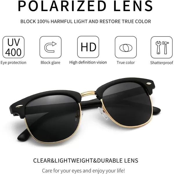 SUNGAIT Classic Half Frame Retro Sunglasses with Polarized LensBlack Framematte FinishPolarized Grey Lens