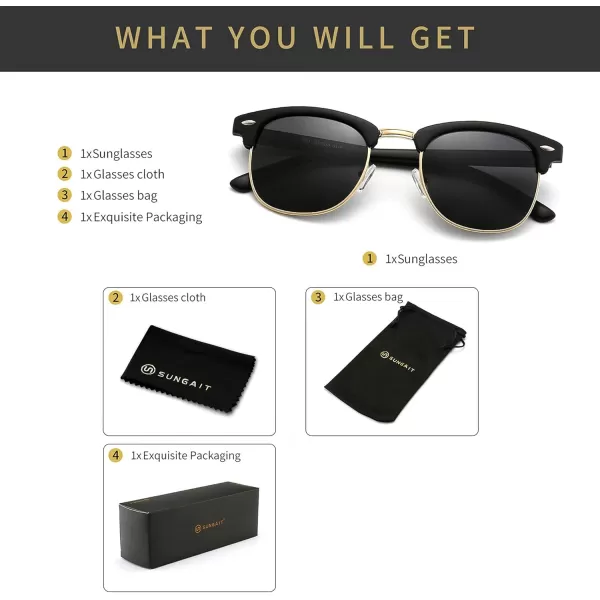 SUNGAIT Classic Half Frame Retro Sunglasses with Polarized LensBlack Framematte FinishPolarized Grey Lens
