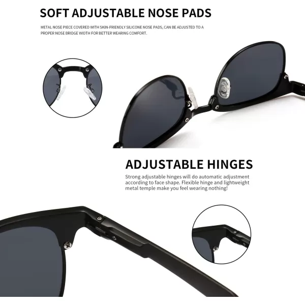 SUNGAIT Classic Half Frame Retro Sunglasses with Polarized LensBlack Metal Frame Gray Lens