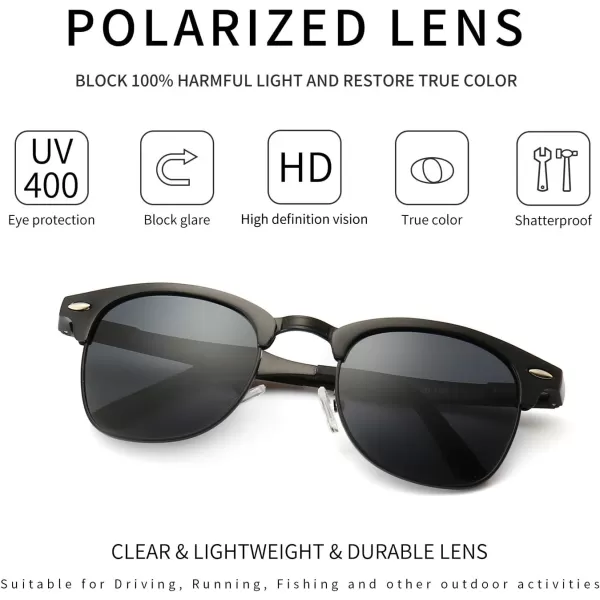 SUNGAIT Classic Half Frame Retro Sunglasses with Polarized LensBlack Metal Frame Gray Lens