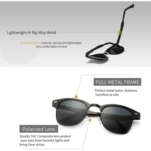 SUNGAIT Classic Half Frame Retro Sunglasses with Polarized LensBlack Metal Frame Gray Lens