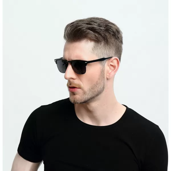 SUNGAIT Classic Half Frame Retro Sunglasses with Polarized LensBlack Metal Frame Gray Lens