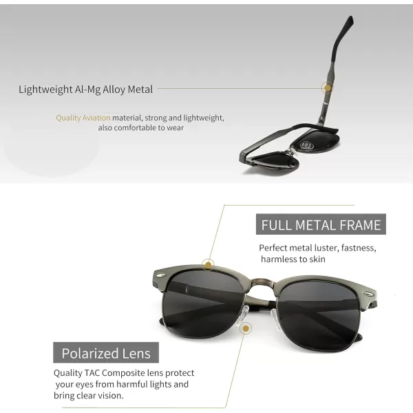 SUNGAIT Classic Half Frame Retro Sunglasses with Polarized LensGunmetal Metal Frame Gray Lens