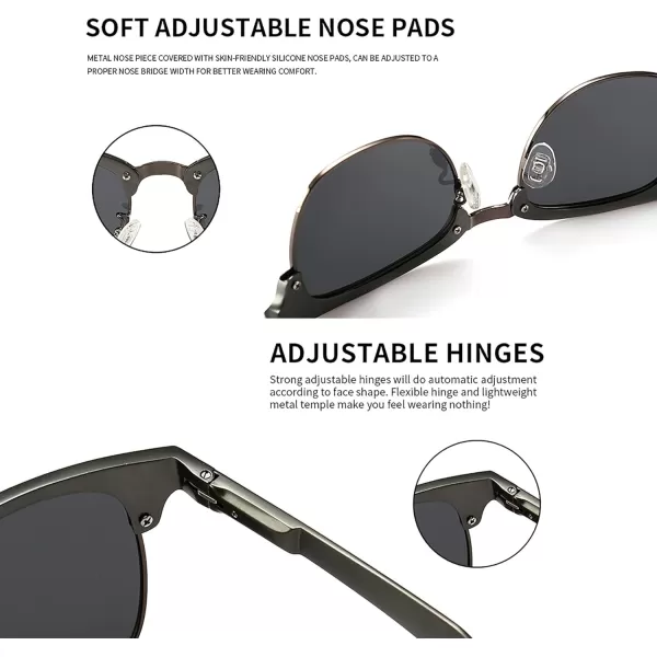 SUNGAIT Classic Half Frame Retro Sunglasses with Polarized LensGunmetal Metal Frame Gray Lens