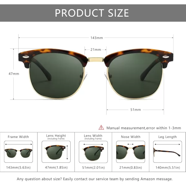 SUNGAIT Classic Half Frame Retro Sunglasses with Polarized LensLeopard Frame Glossy FinishGreen Lens