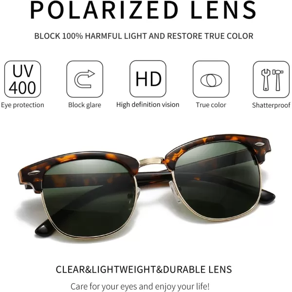 SUNGAIT Classic Half Frame Retro Sunglasses with Polarized LensLeopard Frame Glossy FinishGreen Lens