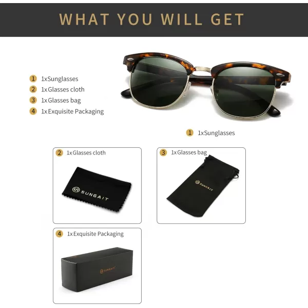 SUNGAIT Classic Half Frame Retro Sunglasses with Polarized LensLeopard Frame Glossy FinishGreen Lens