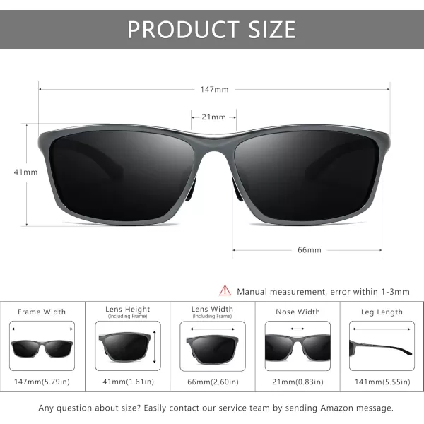 SUNGAIT Classic Rectangle Polarized Sunglasses for Men AlMg Metal Frame with Spring HingeGunmetal Frame Gray Lens