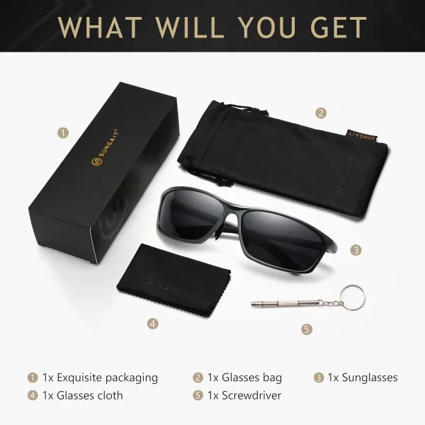 SUNGAIT Classic Rectangle Polarized Sunglasses for Men AlMg Metal Frame with Spring HingeGunmetal Frame Gray Lens