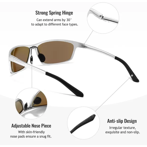 SUNGAIT Classic Rectangle Polarized Sunglasses for Men AlMg Metal Frame with Spring HingeSilver Frame Blue Mirrored Lens