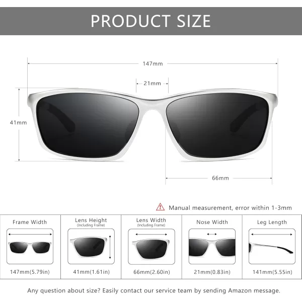 SUNGAIT Classic Rectangle Polarized Sunglasses for Men AlMg Metal Frame with Spring HingeSilver Frame Gray Lens