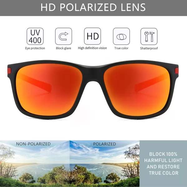 SUNGAIT Classic Square Polarized Sunglasses For Men Women Horn Rimmed Design Black Matte Finish Transparent Red FrameTangerine Lens K158HEIHOKHO
