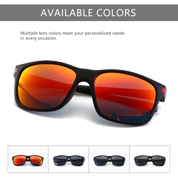 SUNGAIT Classic Square Polarized Sunglasses For Men Women Horn Rimmed Design Black Matte Finish Transparent Red FrameTangerine Lens K158HEIHOKHO