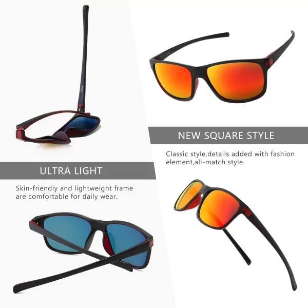 SUNGAIT Classic Square Polarized Sunglasses For Men Women Horn Rimmed Design Black Matte Finish Transparent Red FrameTangerine Lens K158HEIHOKHO