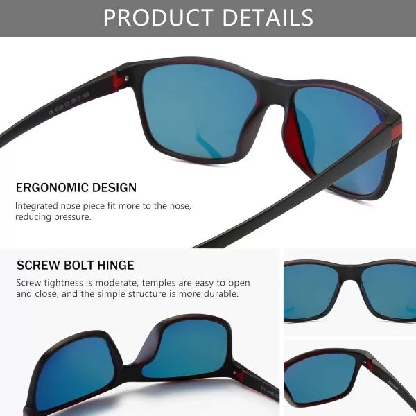 SUNGAIT Classic Square Polarized Sunglasses For Men Women Horn Rimmed Design Black Matte Finish Transparent Red FrameTangerine Lens K158HEIHOKHO