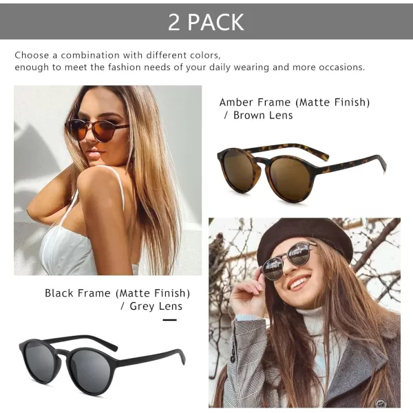 SUNGAIT Classic Vintage Round Polarized Sunglasses for Women Men Retro Style UV4002 Pack Polarized Amber Frame Brown Lensblack Frame Grey Lens