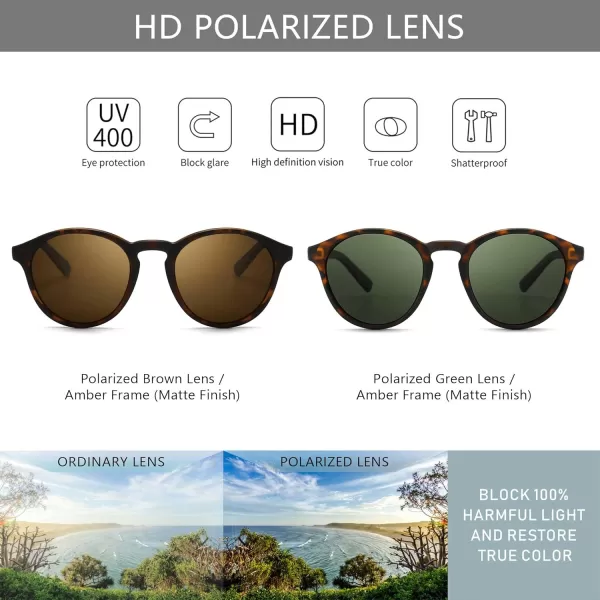 SUNGAIT Classic Vintage Round Polarized Sunglasses for Women Men Retro Style UV4002 Pack Polarized AmberBrown AmberGreen
