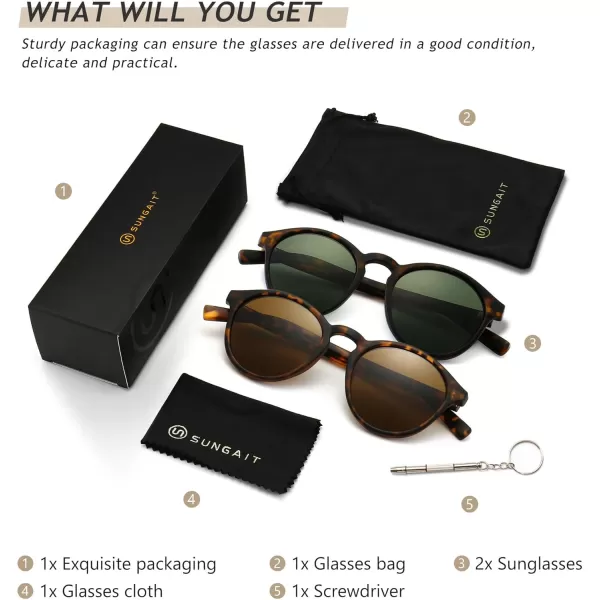 SUNGAIT Classic Vintage Round Polarized Sunglasses for Women Men Retro Style UV4002 Pack Polarized AmberBrown AmberGreen