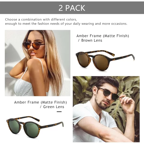 SUNGAIT Classic Vintage Round Polarized Sunglasses for Women Men Retro Style UV4002 Pack Polarized AmberBrown AmberGreen