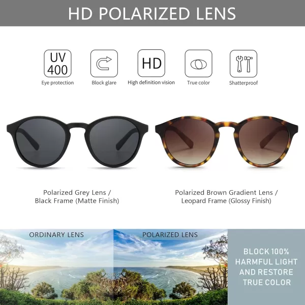 SUNGAIT Classic Vintage Round Polarized Sunglasses for Women Men Retro Style UV4002 Pack Polarized BlackGrey LeopardBrown Gradient