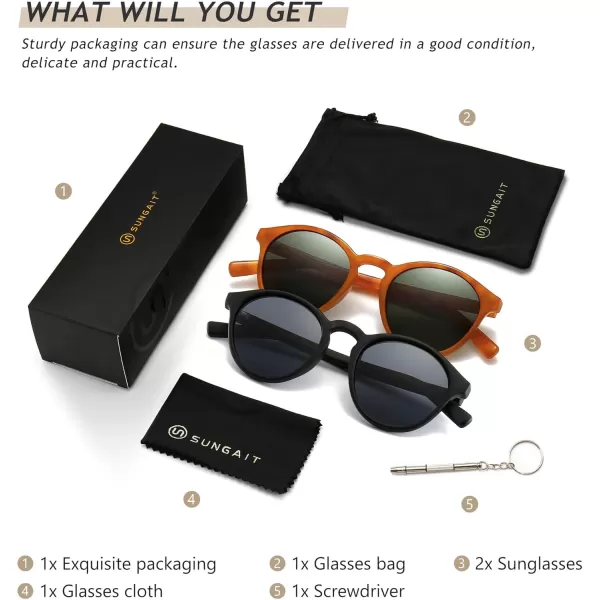 SUNGAIT Classic Vintage Round Polarized Sunglasses for Women Men Retro Style UV4002 Pack Polarized BlackGrey Orange TortoiseGreen