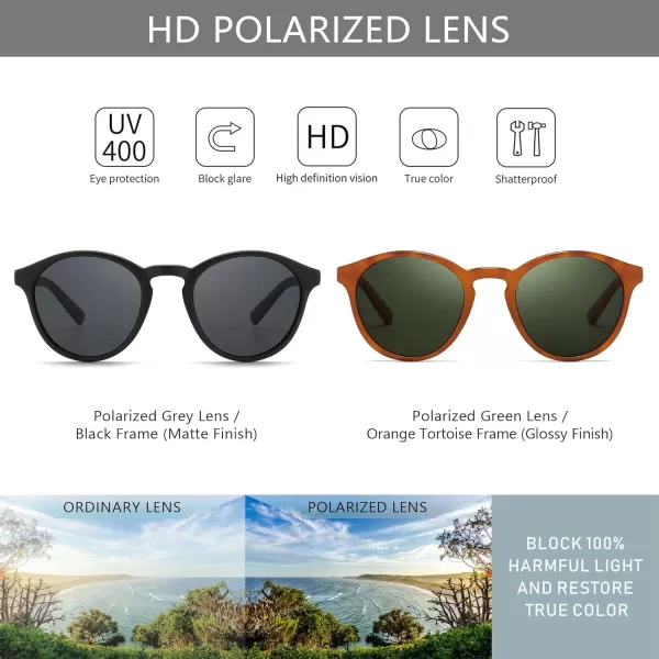 SUNGAIT Classic Vintage Round Polarized Sunglasses for Women Men Retro Style UV4002 Pack Polarized BlackGrey Orange TortoiseGreen