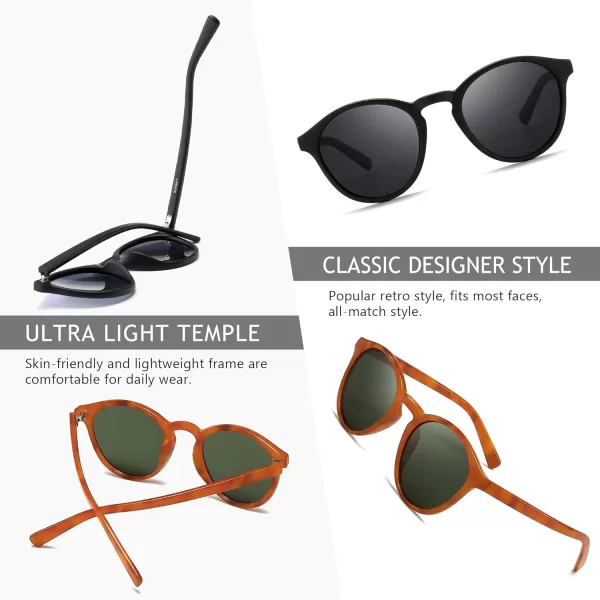 SUNGAIT Classic Vintage Round Polarized Sunglasses for Women Men Retro Style UV4002 Pack Polarized BlackGrey Orange TortoiseGreen