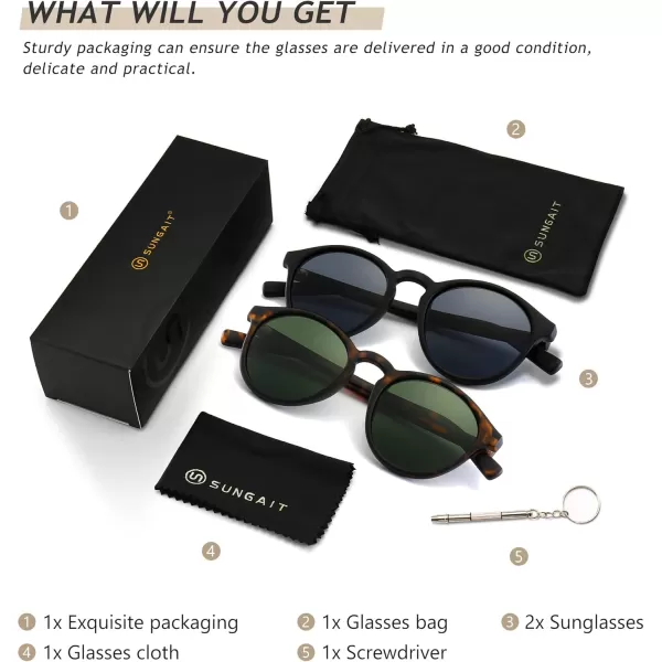 SUNGAIT Classic Vintage Round Polarized Sunglasses for Women Men Retro Style UV4002024 Amber FrameGreen Lensblack FrameGrey Lens