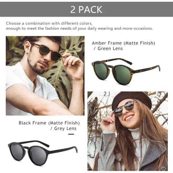 SUNGAIT Classic Vintage Round Polarized Sunglasses for Women Men Retro Style UV4002024 Amber FrameGreen Lensblack FrameGrey Lens