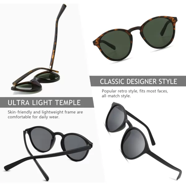 SUNGAIT Classic Vintage Round Polarized Sunglasses for Women Men Retro Style UV4002024 Amber FrameGreen Lensblack FrameGrey Lens