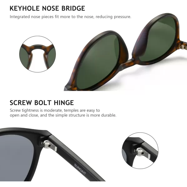 SUNGAIT Classic Vintage Round Polarized Sunglasses for Women Men Retro Style UV4002024 Amber FrameGreen Lensblack FrameGrey Lens