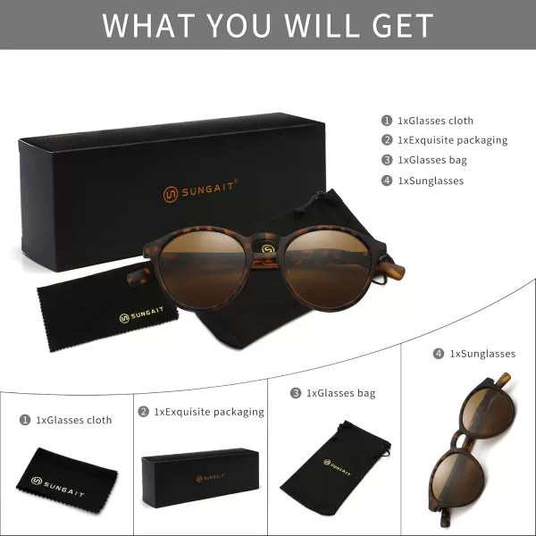 SUNGAIT Classic Vintage Round Polarized Sunglasses for Women Men Retro Style UV400Amber Framematte FinishBrown Lens
