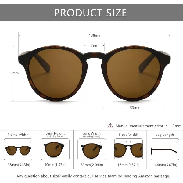 SUNGAIT Classic Vintage Round Polarized Sunglasses for Women Men Retro Style UV400Amber Framematte FinishBrown Lens