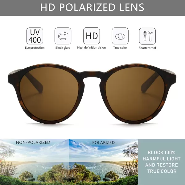 SUNGAIT Classic Vintage Round Polarized Sunglasses for Women Men Retro Style UV400Amber Framematte FinishBrown Lens