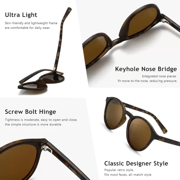 SUNGAIT Classic Vintage Round Polarized Sunglasses for Women Men Retro Style UV400Amber Framematte FinishBrown Lens