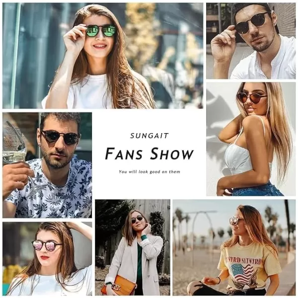 SUNGAIT Classic Vintage Round Polarized Sunglasses for Women Men Retro Style UV400Amber Framematte FinishGreen Lens