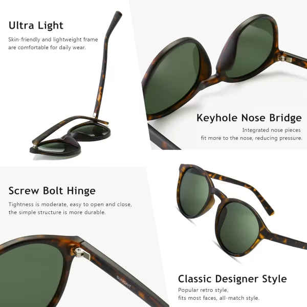 SUNGAIT Classic Vintage Round Polarized Sunglasses for Women Men Retro Style UV400Amber Framematte FinishGreen Lens