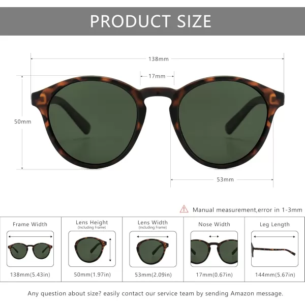 SUNGAIT Classic Vintage Round Polarized Sunglasses for Women Men Retro Style UV400Amber Framematte FinishGreen Lens