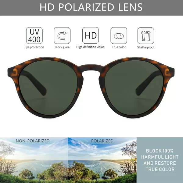 SUNGAIT Classic Vintage Round Polarized Sunglasses for Women Men Retro Style UV400Amber Framematte FinishGreen Lens