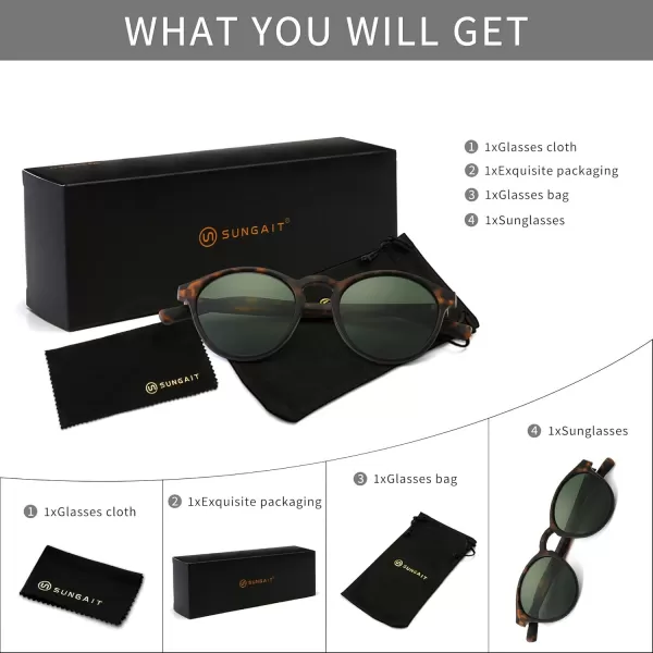 SUNGAIT Classic Vintage Round Polarized Sunglasses for Women Men Retro Style UV400Amber Framematte FinishGreen Lens