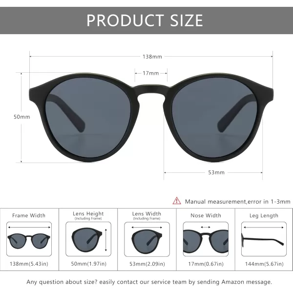SUNGAIT Classic Vintage Round Polarized Sunglasses for Women Men Retro Style UV400Black Framematte FinishGrey Lens