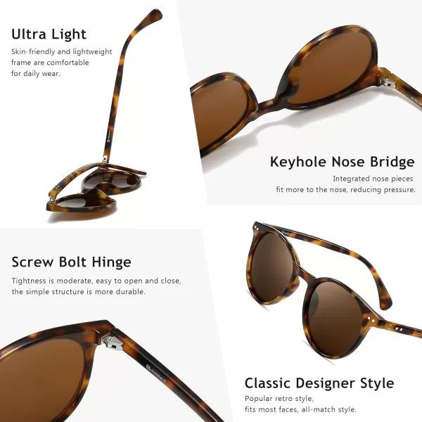 SUNGAIT Classic Vintage Round Polarized Sunglasses for Women Men Retro Style UV400Leopard Frame Glossy Finish Brown Lens