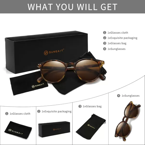 SUNGAIT Classic Vintage Round Polarized Sunglasses for Women Men Retro Style UV400Leopard Frame Glossy Finish Brown Lens