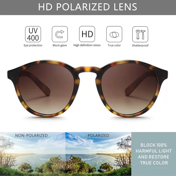 SUNGAIT Classic Vintage Round Polarized Sunglasses for Women Men Retro Style UV400Leopard Frame Glossy FinishBrown Gradient Lens
