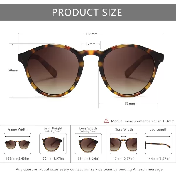 SUNGAIT Classic Vintage Round Polarized Sunglasses for Women Men Retro Style UV400Leopard Frame Glossy FinishBrown Gradient Lens