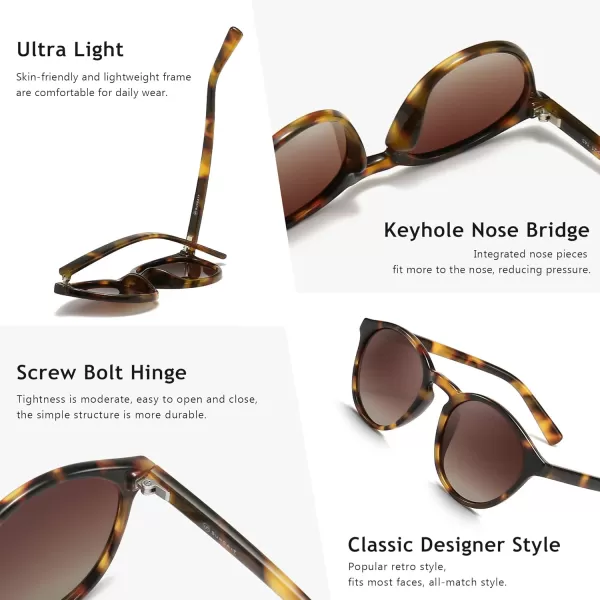 SUNGAIT Classic Vintage Round Polarized Sunglasses for Women Men Retro Style UV400Leopard Frame Glossy FinishBrown Gradient Lens