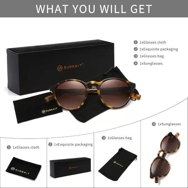 SUNGAIT Classic Vintage Round Polarized Sunglasses for Women Men Retro Style UV400Leopard Frame Glossy FinishBrown Gradient Lens