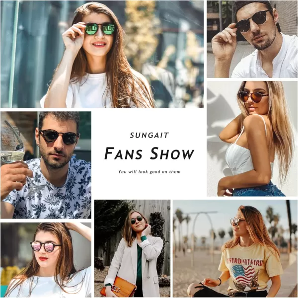 SUNGAIT Classic Vintage Round Polarized Sunglasses for Women Men Retro Style UV400Orange Tortoise FrameGreen Lens